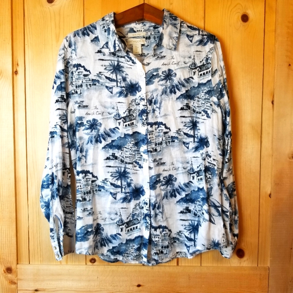 Cynthia Rowley Linen The Amalfi Coast Roll Sleeve Button-Up Shirt
